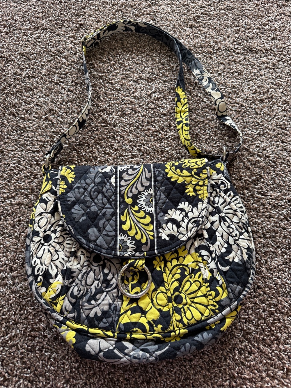Vera Bradley Quilted Floral Crossbody in Yellow, Black & Cream